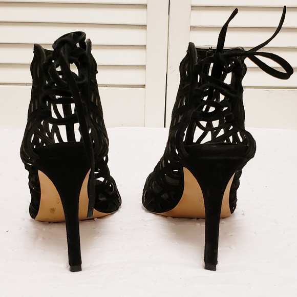 {Zara} Laser Cut Suede Open Toe Lace Up Booties.38 - Picture 7 of 7